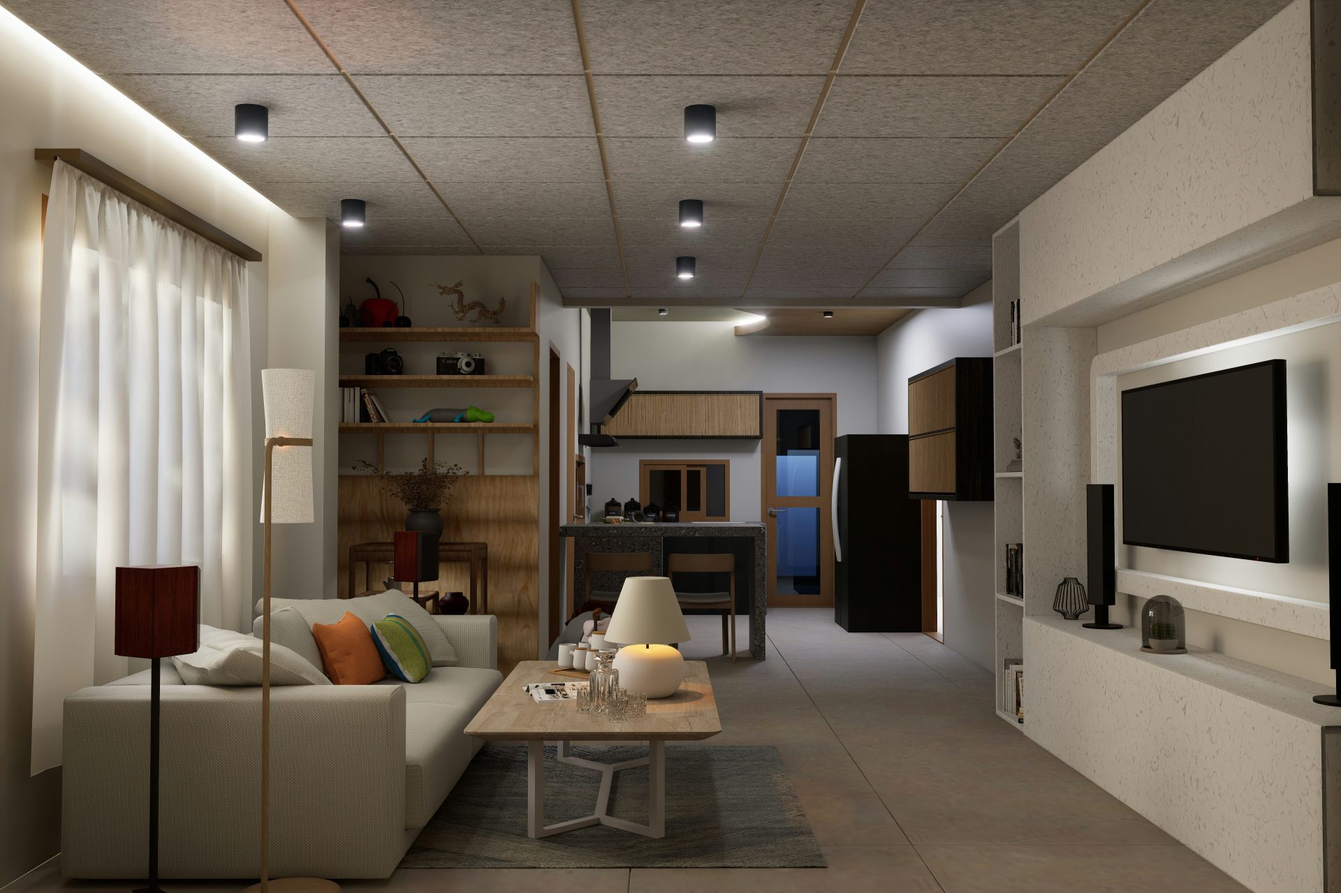 Cozy and modern living room design.